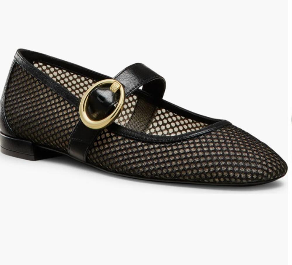 Stuart Weitzman Arabella Mesh Mary Jane Ballet Flats Black 9.5